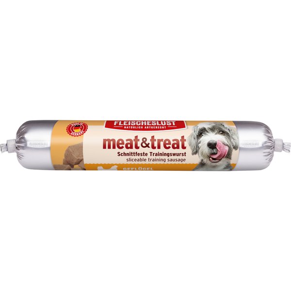 Fleischeslust meat & treat salsicha de treino para cães - Aves 3 x 80 g