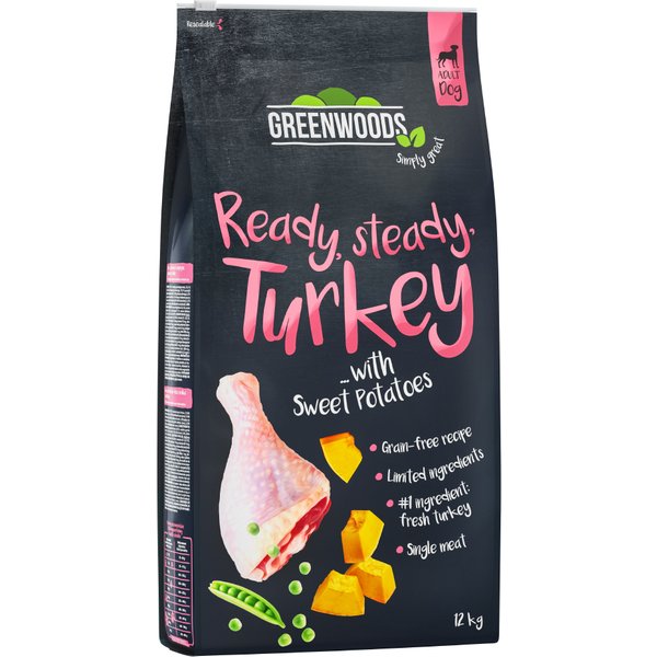 2x12kg Kalkoen met Zoete Aardappel, Erwten en Pompoen Greenwoods Hondenvoer