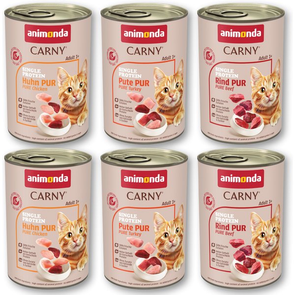 6x400g Mix (3 Smaken) Adult Single Protein animonda Carny Kattenvoer