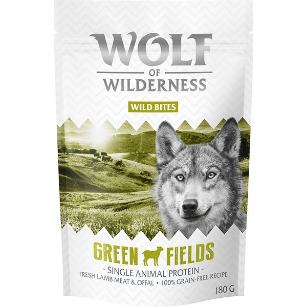 Wolf of Wilderness Wild Bites sem cereais - Pack económico 3 x 180 g - Green Fields - Cordeiro