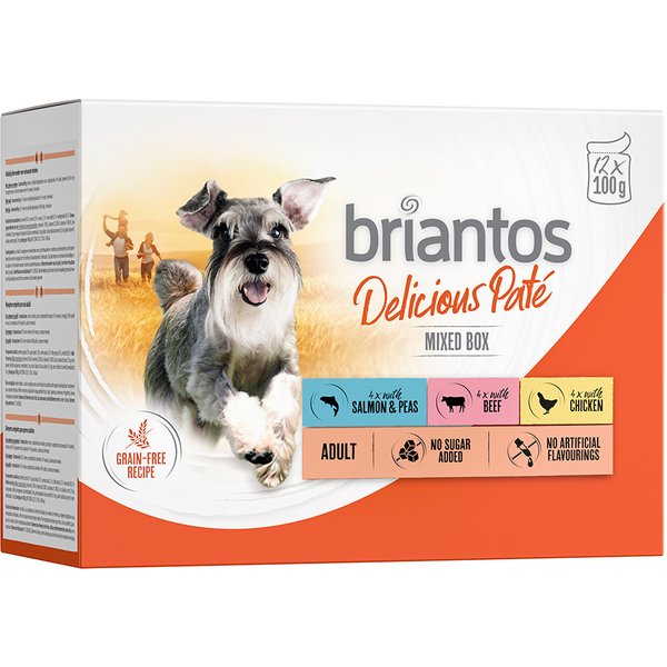 Briantos Delicious Paté 12 x 100 g - Pack misto: frango, vaca e salmão
