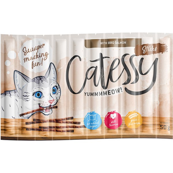 Catessy Sticks snacks para gatos - Pack económico: 50 x 5 g - Salmão grelhado
