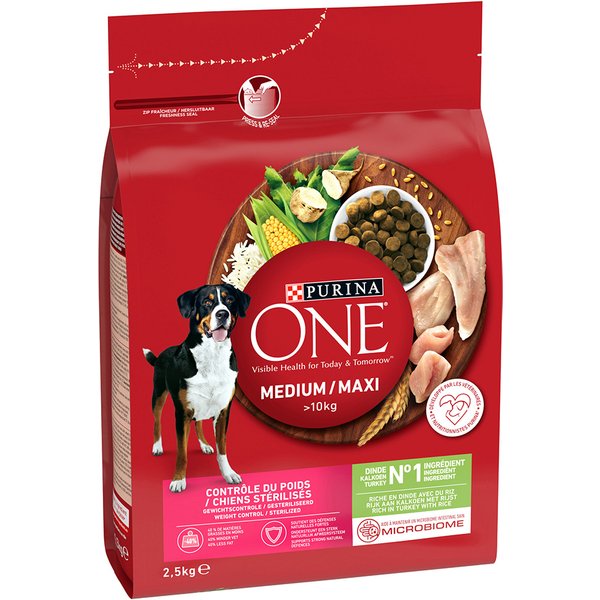 2x 2,5kg Purina ONE Medium/Maxi Weight Control Sterilised Truthahn Hundefutter trocken