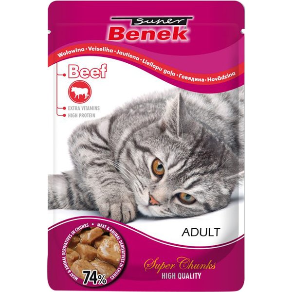 24x 100g Super Benek Super Chunks Rund in Saus Katten Natvoer
