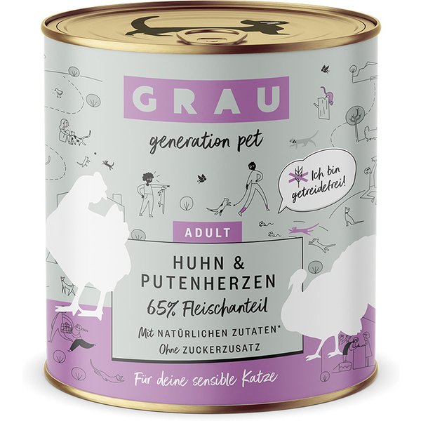 GRAU Adult sem cereais 6 x 800 g - Frango e coração de peru