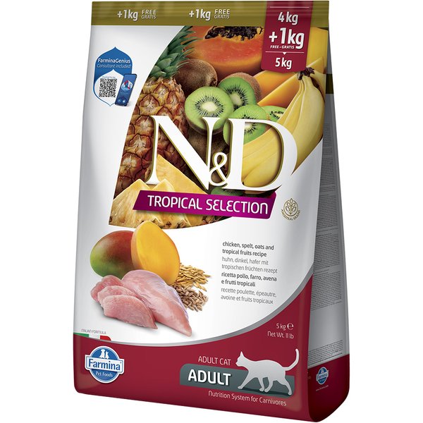 5kg (4+1kg) N&D Cat Tropical Selection met kip droogvoer voor katten