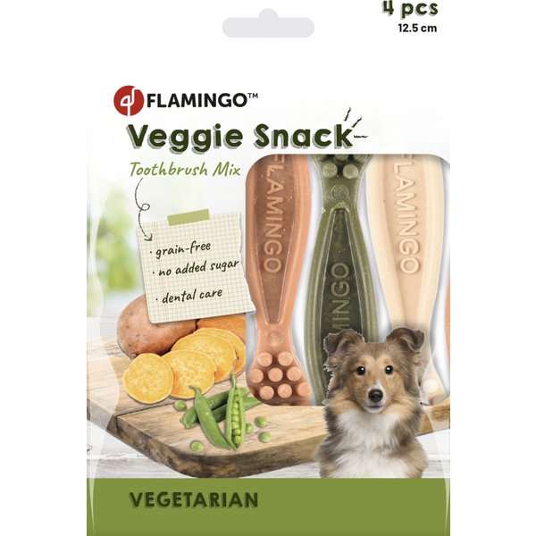 Dubbelpak2x160g 8x12.5cm Flamingo Veggie Tandenborstel Mix voor honden