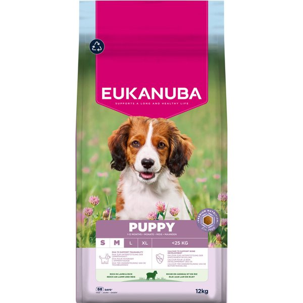 Pack Ahorro: Eukanuba 2 x 12/15 kg o 2 x 3 kg - Puppy Small & Medium Breed cordero y arroz (2 x 12 kg)