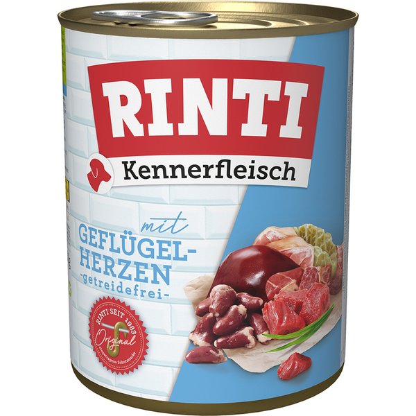 6x800g "Kennerfleisch" Gevogeltehart RINTI Hondenvoer