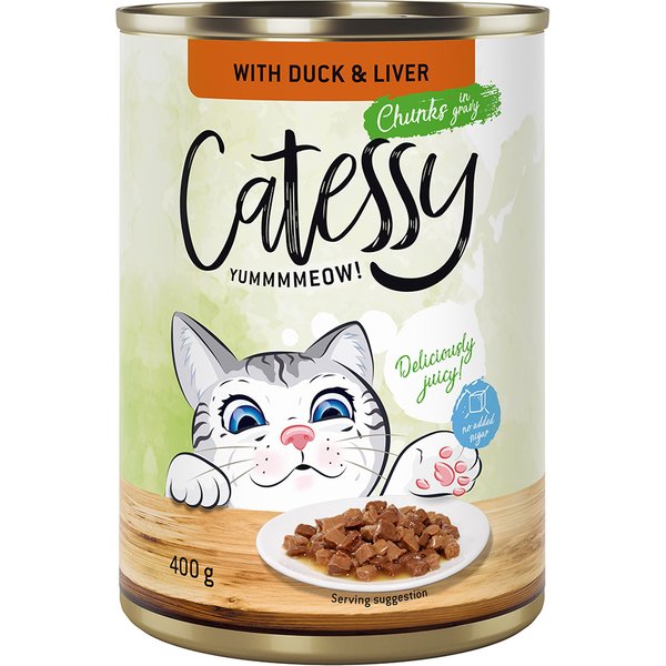 12x400g Hapjes met Eend en Lever in Saus Catessy Kattenvoer