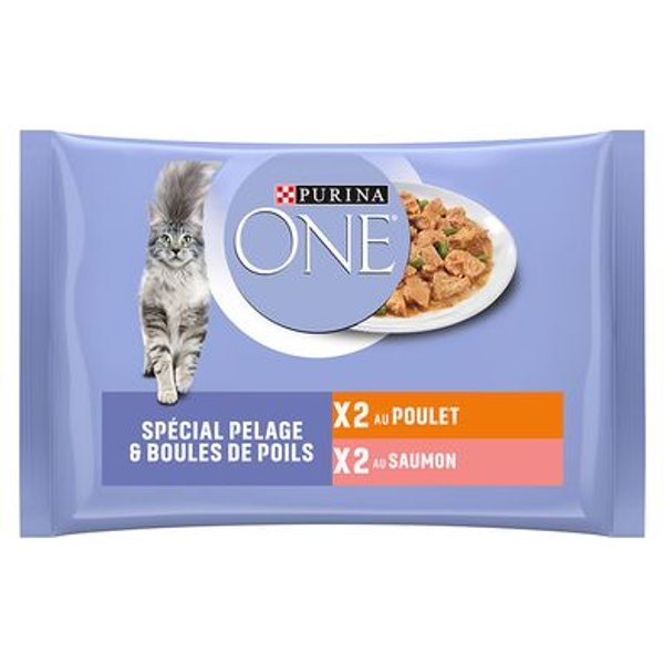 24x85g Coat & Hairball Kip en Zalm Purina ONE Kattenvoer