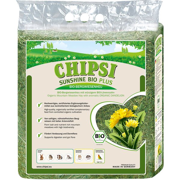 Chipsi Sunshine Bio Plus Feno das montanhas - Pack económico: Dente-de-leão biológico 3 x 600 g