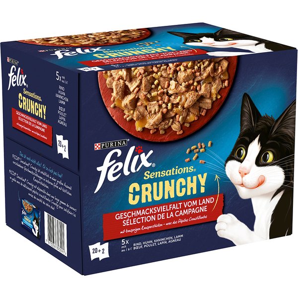 20x85g Felix Sensations met Vlees + 2x40g Crunchy Crumbles Kattenvoer