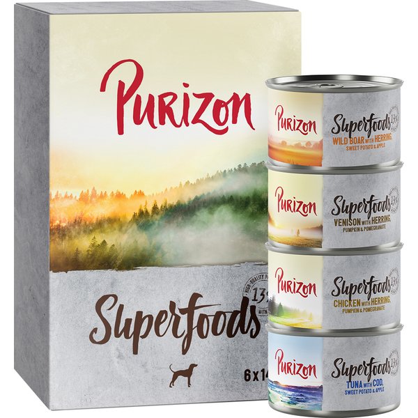 Purizon Superfoods-pakket 12 x 140 g voor honden - Mixpakket (2 Kip, 2x Tonijn, 1x Everzwijn, 1x Wild)