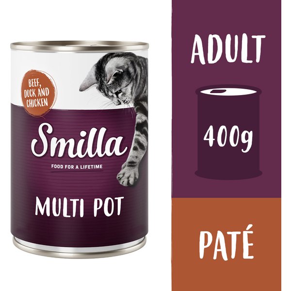 24x400g Multivleespotje Rund, Eend en Kip Smilla Kattenvoer