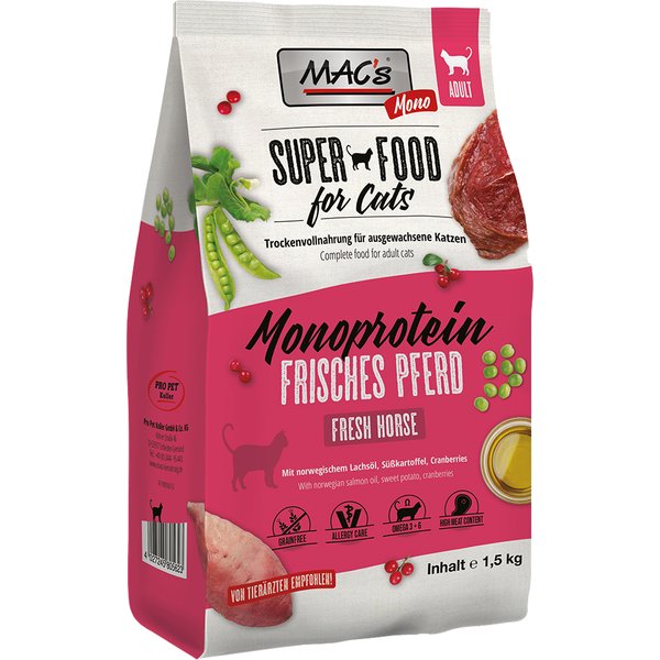 1,5kg Adult Monoprotein Paard MAC's Superfood for Cats Kattenvoer