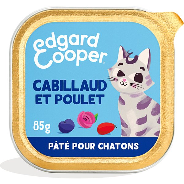 6x85g Edgard & Cooper Kitten Graanvrije Paté kabeljauw, kip - Paté voor katten
