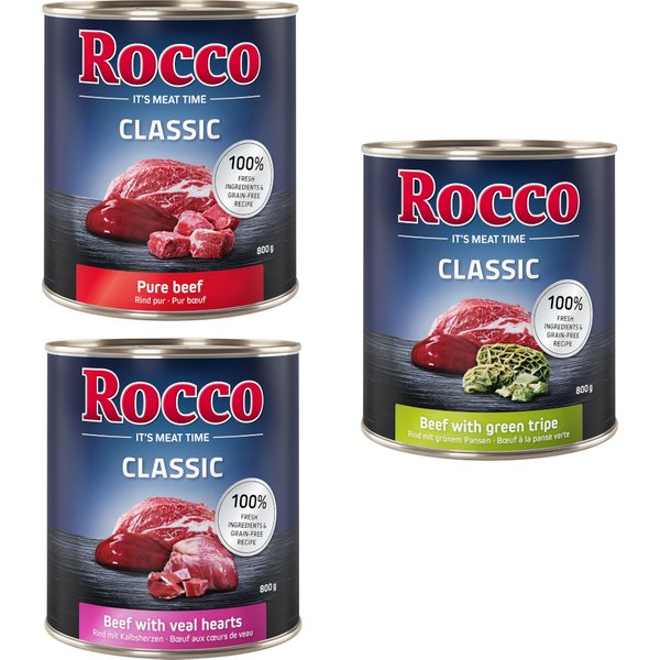Pack de prueba: Rocco Classic 6 x 800 g - Mix de vacuno: vacuno puro, vacuno y corazón de ternera, vacuno y panza