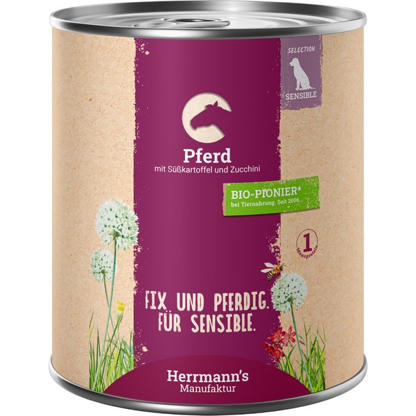 12x800g Herrmann's Menu Paard met bio zoete aardappel en bio courgette