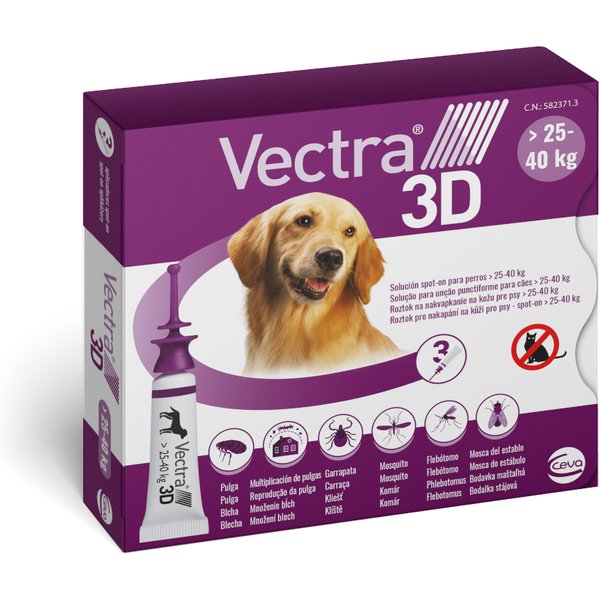 Vectra 3D pipetas para perros de 25 kg a 40 kg - 3 pipetas (3 x 4,7 ml)