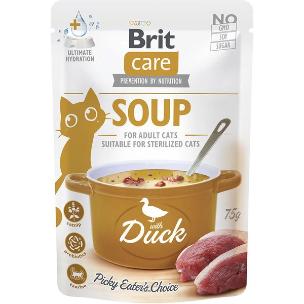 30x75g Brit Care soep voor katten eend hondenvoer nat