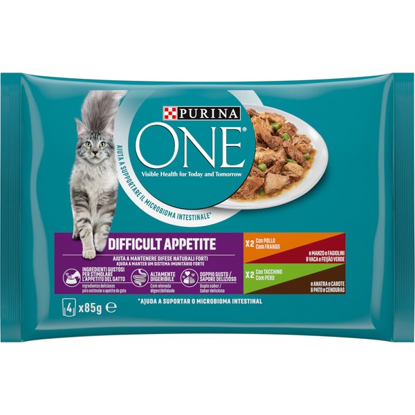 16x85g PURINA ONE Difficult Appetite Kip & Kalkoen natvoer voor katten