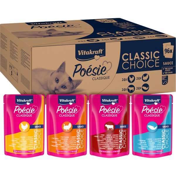 96x 85g Vitakraft Poésie Classic Sauce Gemengd Pakket Kattenvoer Nat
