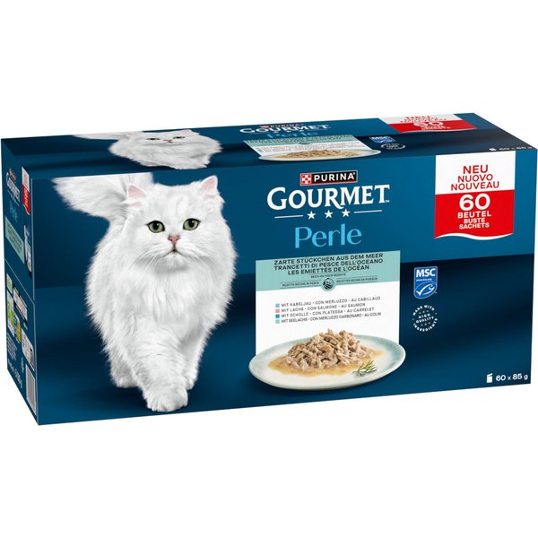 Gourmet Perle 60 x 85 g - Pack mixto - Delicados trozos del mar en salsa (4 variedades)
