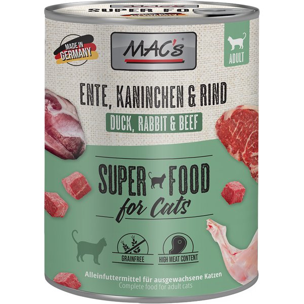 MAC's Cat 6 x 800 g em latas para gatos - Pato, coelho, vaca