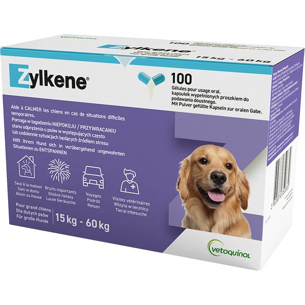 Zylkene tranquilizante natural para perros y gatos - 100 cápsulas de 450 mg para perros de más de 30 kg