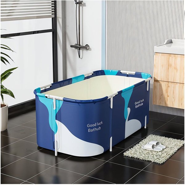 Living and Home Foldable Soaking Bathtub for Indoor and Outdoor Use in Blue
