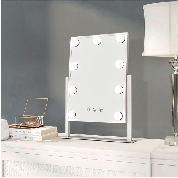 H&O Direct Rectangular Vanity Mirror with 9 LED Bulbs & 3 Colour Lighting Modes in White