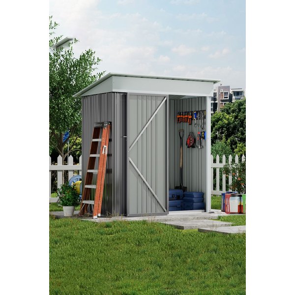 Living and Home 5 x 3 ft Pent Metal Shed Garden Storage Shed with Lockable Door, Grey