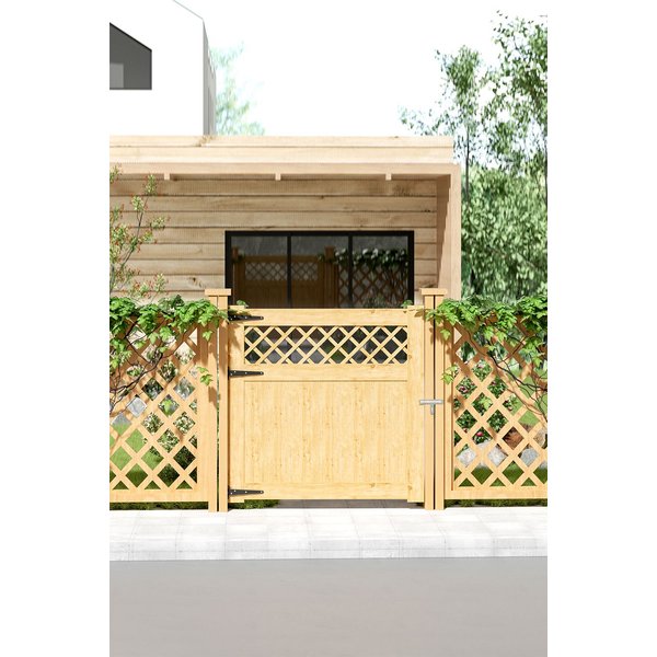 Living and Home Outdoor Garden Entrance Rhombus Wood Fence Gate in Natural | Size: Large