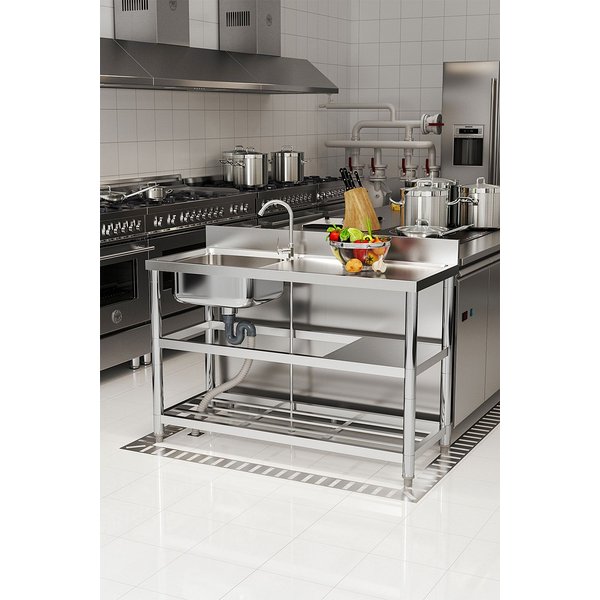 Living and Home Freestanding One Compartment Stainless Steel Kitchen Sink with Shelves in Silver