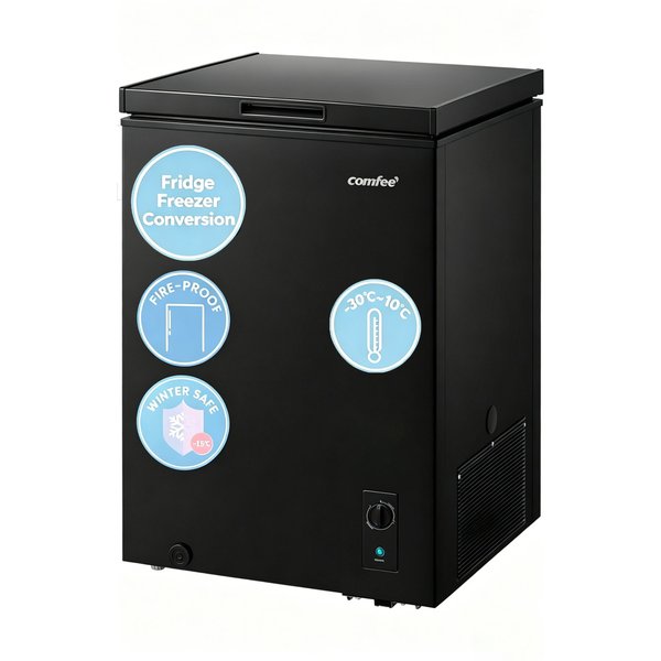 Living and Home 99L Freestanding Chest Freezer (-30℃~10℃) Digital Temperature-Control in Black
