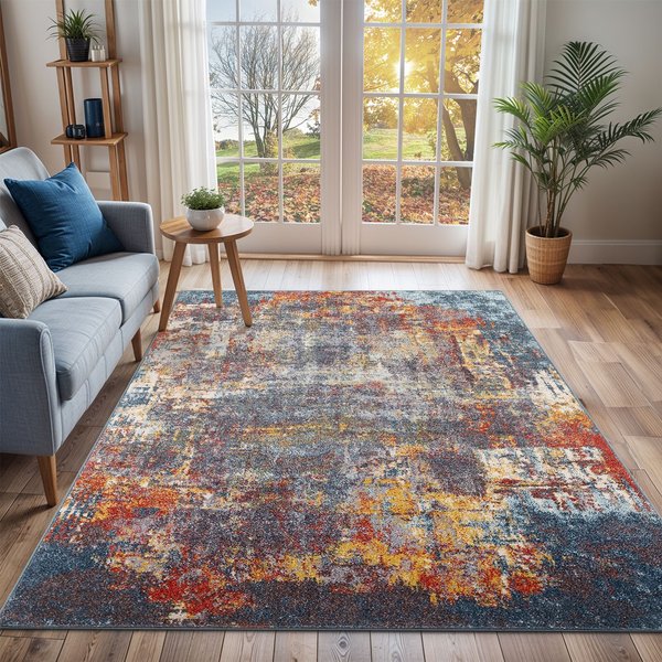 Livabliss Ankara - Abstract Blue Beige Modern Marble Living Dining Bedroom Rug | Size: 160 cm x 215 cm