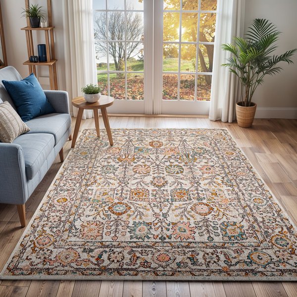 Livabliss Ankara - Vintage Pink Grey Traditional Boho Living Dining Bedroom Rug in Burnt Orange | Size: 200 cm x 275 cm