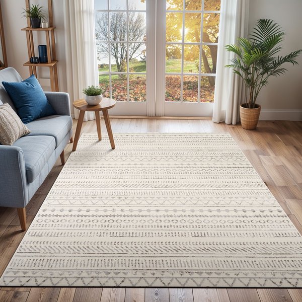 Livabliss Scandi Geometric Marwa Area Rug in Light Grey | Size: 200 cm x 275 cm