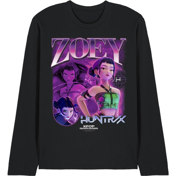 Netflix Kpop Demon Hunters Huntrix Huntrx Zoey Bootleg Long Sleeve Tee, Black | Size: 2XL