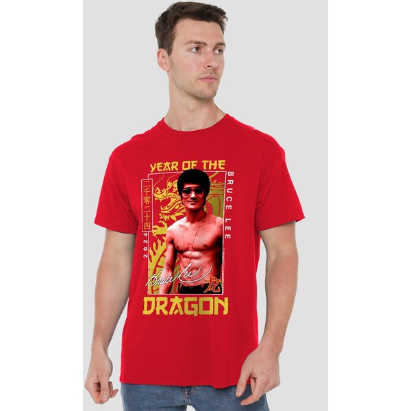 Bruce Lee Framed Year Of The Dragon T-Shirt, Red | Size: 2XL