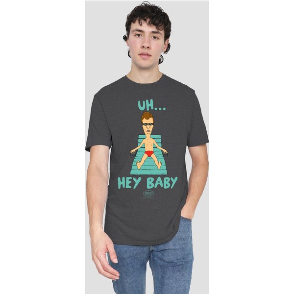 Beavis and Butthead Uh Hey Baby-Adult Heather, Black in Charcoal | Size: Large