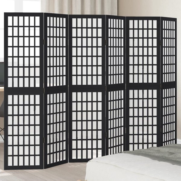 Berkfield Home Room Divider 6 Panels Black Solid Wood Paulownia