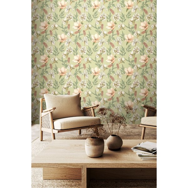 Hoopla Walls Orchid Bloom Matt Wallpaper in Pale Green