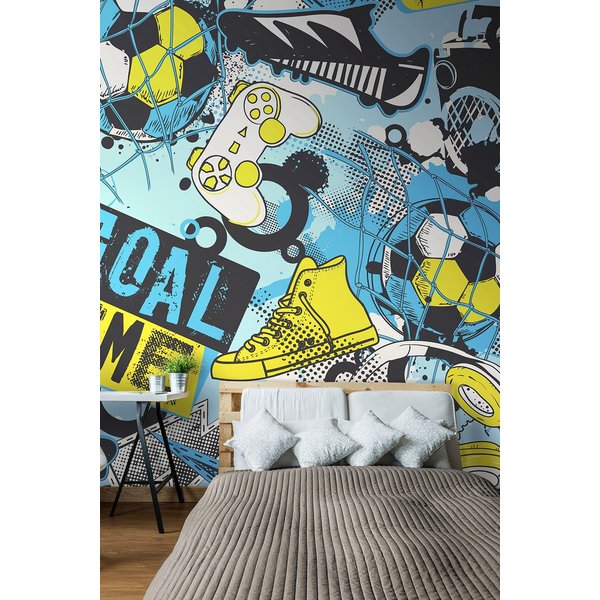 Origin Murals Games Splash Wall Mural in Blue | Size: W300 cm x H240 cm