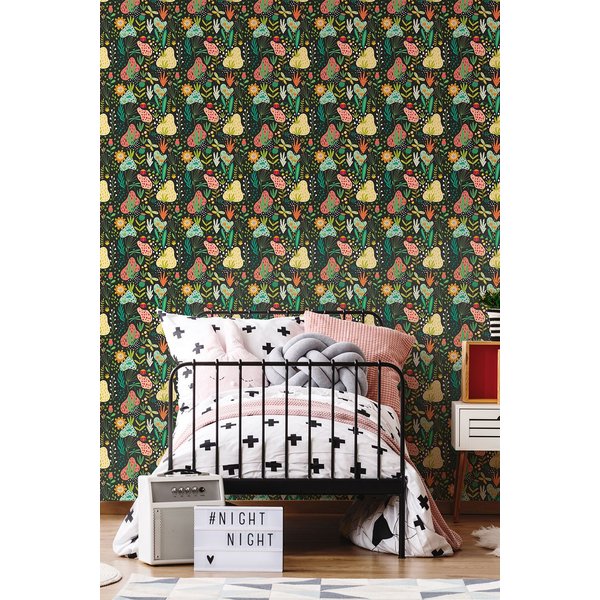 Hoopla Walls Bug Garden 10m Matt Wallpaper in Black