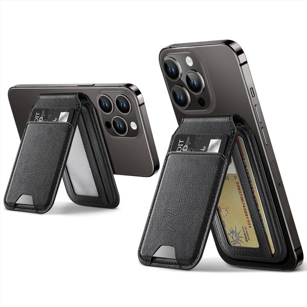 Harfi Men's Magnetic PU Leather Phone Case with Card Pocket - Stylish Card Holder in Black