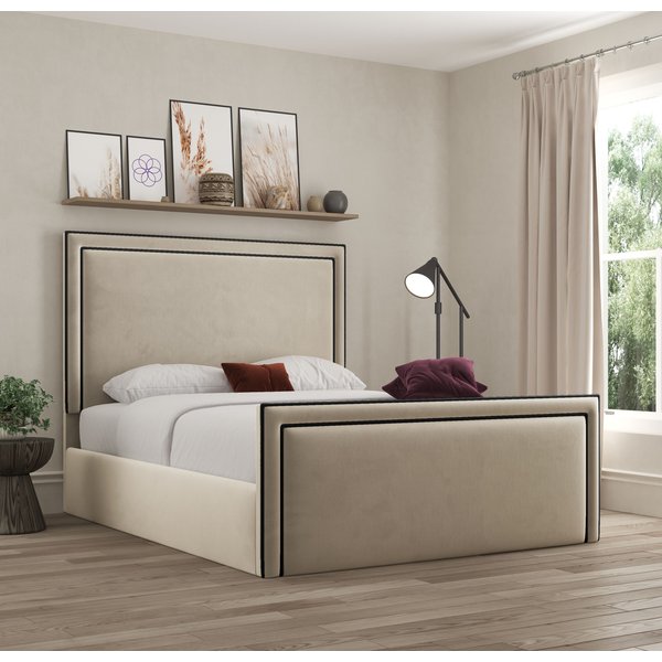 DS Living Verona Pipping Upholstered Plush Cream Bed | Size: Double