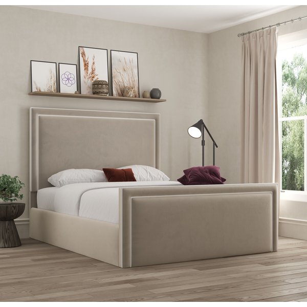 DS Living Verona Pipping Upholstered Bistra Beige Bed | Size: King