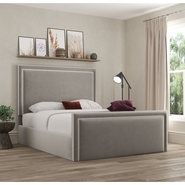 DS Living Verona Pipping Upholstered Plush Pebble Bed in Light Grey | Size: King
